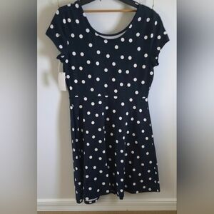 Girls Navy Polka Dot Fit & Flare Dress